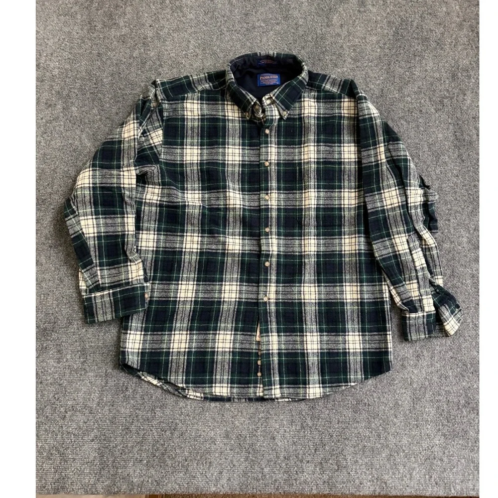 Pendleton Heritage Highlander Wool Flannel Shirt Green Plaid Campbell Tartan L